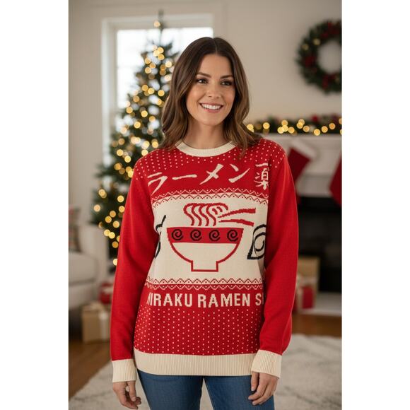 Naruto Ichiraku Ramen Sweater - Red Cream Unisex NWOT Ugly Christmas Style - Picture 2 of 9